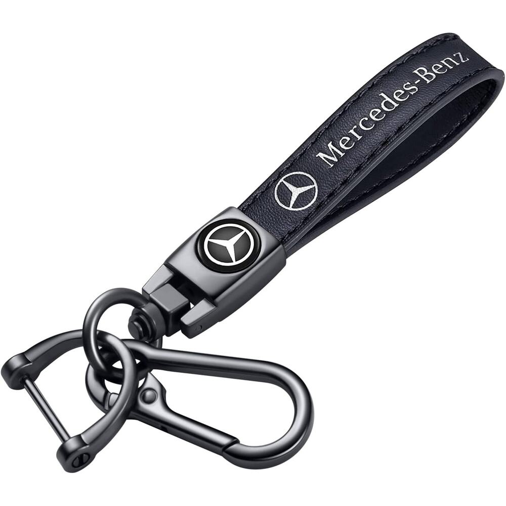Leather Car Keychain Compatible With German Luxury Car Brand Zinc Alloy (Silver)